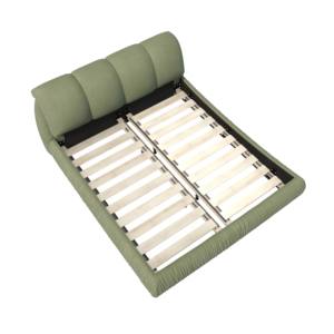 <strong>King</strong>-Size Luxury Green Upholstered Platform <strong>Bed</strong> with Oversized Padded Backrest Smart Modern Design Solid Wood Frame - Product Image 1