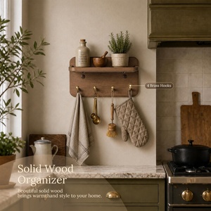 Solid Wood <b>Key</b> Holder <b>Wall</b> Mount 4 Brass <b>Hooks</b> Hidden Magnets 15 Incline Grooved Design Prevents Slipping Vintage Brown - Product Image 3
