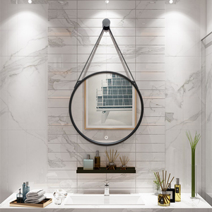 <span class=keywords><strong>Miroir</strong></span> mural rond noir moderne avec sangle de suspension, <span class=keywords><strong>miroir</strong></span> de salle de bain minimaliste nordique pour chambre à coucher, hôtel - Product Image 1