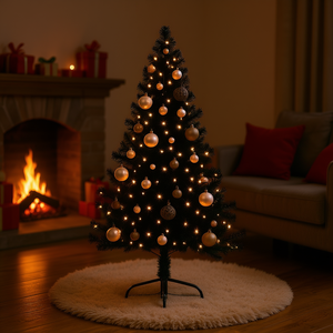 ต้นคริสต์มาสประดิษฐ์สีดำขนาด 59.1 นิ้ว พร้อมไฟ LED สีขาวอบอุ่น 150 ดวง สำหรับตกแต่งภายในอาคาร - Product Image 2