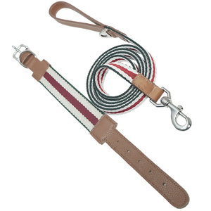 Ensemble collier et laisse pour chien en cuir et nylon de luxe, réglable, résistant, collier et laisse tendance pour chiens de taille moyenne et grande, pour la promenade et l'entraînement - Product Image 5