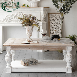 Mesa de Centro de Madera Maciza Estilo Retro Europeo, Rectangular, con Columnas Romanas Talladas, para Sala de Estar, Casa de Huéspedes o Cafetería - Product Image 2