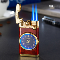 Briquet créatif à bras oscillant, double flamme, coupe-vent, avec montre électrique