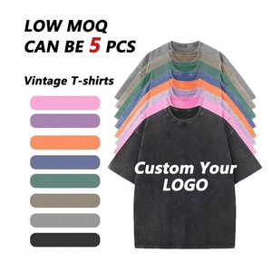 SHENGSHI bon prix unisexe 320G lourd Streetwear couleur lavage contraste mode décontracté ample hommes à manches courtes t-shirts - Product Image 4