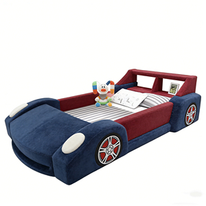 Lit <span class=keywords><strong>de</strong></span> voiture pour enfants en tissu moelleux rembourré <span class=keywords><strong>de</strong></span> style moderne, mousse haute densité, barrière <span class=keywords><strong>de</strong></span> sécurité, canapé-lit pour salon et chambre à coucher - Product Image 2