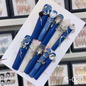 Venta caliente de lujo francés Gel Nail Set hecho a mano de alta calidad de diamantes de imitación a presión uñas largas exquisito diseño Sexy caro - Product Image 1