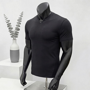 <b>White</b> V Neck <b>Men</b> T <b>Shirt</b> <b>Short</b> <b>Sleeve</b> Slim Fit Cotton Knitted Tee for Gym Training Casual Wear - Product Image 3