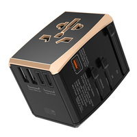 Adaptador de Viaje Universal de Alta Calidad de 65W con 2 Puertos USB-A y 3 Puertos Tipo-C PD GaN, 2 Tomas de Corriente, Certificación CE/FCC