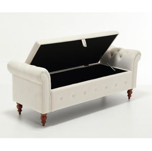 Banc de rangement moderne de luxe contemporain en bois massif avec pieds en forme de gourde, en tissu velours, pour chambre, appartement, entrée, villa, avec accoudoirs TOSEE - Product Image 1