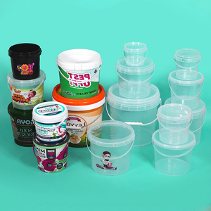 Secchio per imballaggi in plastica per bevande per uso alimentare riciclabile 1L 2L 2.5L 3L 4L Le <span class=keywords><strong>dimensioni</strong></span> da 5L includono secchi trasparenti con manico e coperchio - Product Image 1