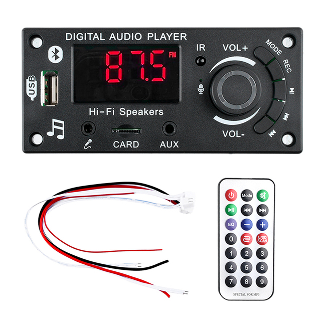 2*50W 100W MP3 Decoder Board Audio Amplifier for Car FM Radio Player USB TF Card Mic Call Record Switch Audio 20 Hours