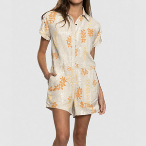 Romper Bohemio con Botones y Estampado Personalizado OEM, Romper de Lino y Algodón de Alta Calidad - Product Image 2
