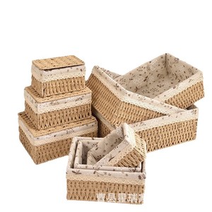 Rattan <b>Storage</b> Baskets Rectangle <b>Stackable</b> With Cotton Lining For Desk <b>Drawer</b> Organizing Small Items - Product Image 1