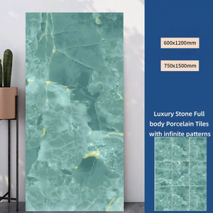 Carrelage en porcelaine de jade vert, finition brillante, antibactérien, texture pierre, résistant à l'usure, anti-salissure, facile à nettoyer, pour la vie quotidienne - Product Image 2