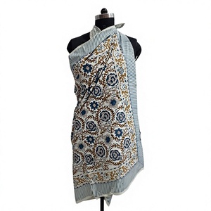 Pareo de Algodón Estilo Étnico para Mujer, Hecho a Mano en India, Bufanda Boho con Estampado Floral, Ropa de Playa de Secado Rápido y Transpirable, Tallas Grandes - Product Image 1