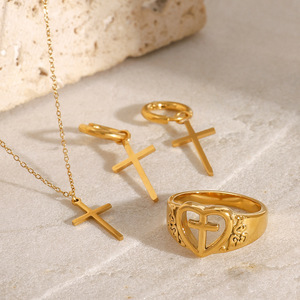 Ensemble collier, boucles d'oreilles et bague en acier inoxydable, couleur or, bijoux religieux, accessoire de mode - Product Image 4