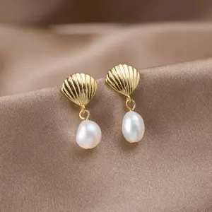 DE1497 gioielli in argento personalizzati creatività super adorabili orecchini di conchiglia di perle d'acqua dolce per le donne ragazze