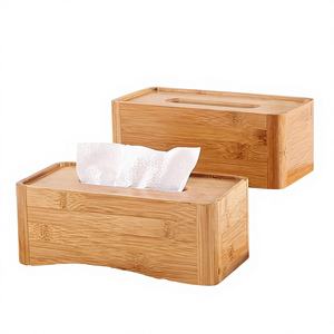 Boîte à mouchoirs artisanale en bois massif de couleur naturelle classique pour restaurants - Product Image 1