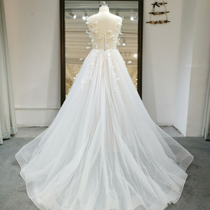 Abiti da <span class=keywords><strong>sposa</strong></span> con scollo a-line da barca con applicazioni <span class=keywords><strong>piume</strong></span> elegante corpetto sfoderato abito <span class=keywords><strong>sposa</strong></span> senza maniche Rl063 - Product Image 3