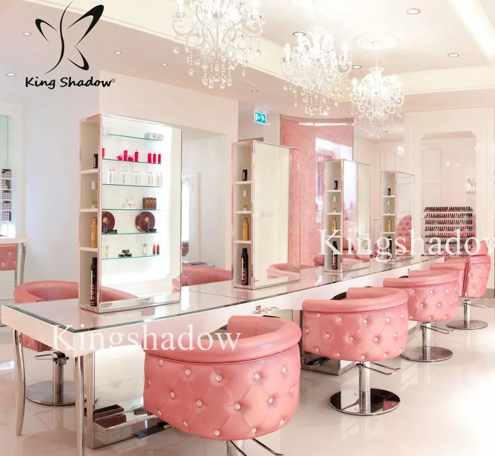 Hair salon equipment and furniture package makeup styling mirrors stations set pink salon chairs
