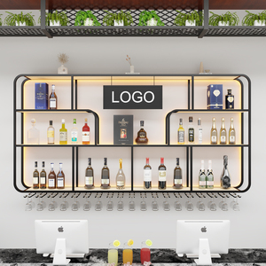 New Home Furniture Wall-mounted Red Wine Rack Luminous Display Restaurants Billiard <strong>Halls</strong> Counter Bar Wood Panel Metal Modern - Product Image 2