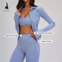Ensemble de yoga 4 pièces pour femme, qualité supérieure, personnalisé, séchage rapide, respirant, sensation seconde peau, tenue de sport ajustée pour la course et la gym