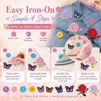 Patchs brodés décoratifs thermocollants ou à coudre, motifs floraux colorés (rose, papillon, fleur de jardin, nature)