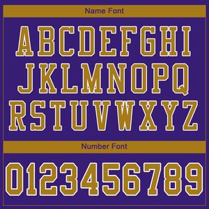 Maillot de football authentique personnalisé en maille, style classique violet, or vieilli et blanc - Product Image 3