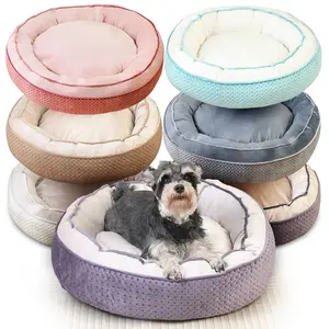 Mode Design Luxe Huisdierenkussen Ruimte Raster Winter Zachte Hond Nest Donut Ronde Kat Bed Hqw0021
