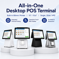 Terminal de point de vente tout-en-un de 15,6 pouces avec écran tactile capacitif, imprimante intégrée de 80 mm, double écran pour restaurant, commerce de détail