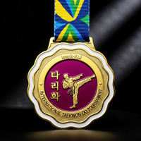 Médaille de Taekwondo carrée creuse en alliage de zinc, or, argent, bronze, avec logo personnalisé et ruban pour compétition de karaté et dojo