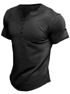 Chemises Henley pour hommes Chemises manches courtes coupe régulière <span class=keywords><strong>T</strong></span>-shirts vintage décontractés à boutons et <span class=keywords><strong>col</strong></span> en <span class=keywords><strong>V</strong></span> pour hommes - Product Image 5