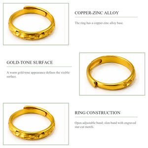 แหวนลายดาวสีทอง ชุบทอง 24K สำหรับทุกเพศ สวมใส่ได้ทุกวัน ดีไซน์คลาสสิก - Product Image 4