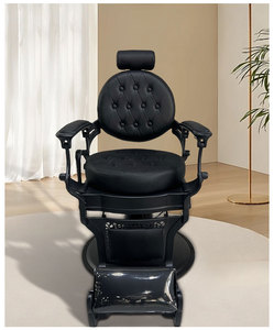 Poltrona <span class=keywords><strong>da</strong></span> Barbiere in Stile Antico Nero e Oro con Rivestimento in Pelle Trapuntata, Base Rotonda con Pompa Idraulica, Sedia <span class=keywords><strong>da</strong></span> <span class=keywords><strong>Parrucchiere</strong></span> per <span class=keywords><strong>Uomo</strong></span> - Product Image 6