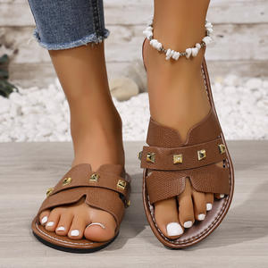 Sandalias Planas de Verano 2026 para Mujer, Color Sólido, Talla Grande, Punta Cuadrada, Ligeras, Antideslizantes, Casuales para Exteriores - Product Image 3