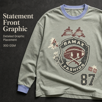 T-shirt à manches longues graphique color block RAMAX 300GSM avec poignets côtelés, coupe oversize, style streetwear pour homme, personnalisable, vente en gros, OEM, ODM