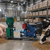 Nouvelle machine à granulés d'aliments pour animaux en acier au carbone de 1 tonne/h à haute productivité, moteur diesel, pour la production d'aliments pour bétail, moutons et poulets