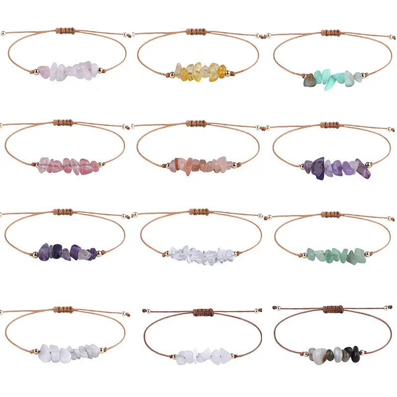 Onregelmatige Crushed Stone Armband Handgemaakte Gevlochten Wax String Verstelbare Natuurlijke Chakra Edelsteen Steen Kristallen Steen Strand Armbanden