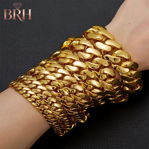 สร้อยคอคิวบันชุบทอง ขนาด 7.5-30 นิ้ว  8มม. 10มม. 12มม. 14มม. 16มม. 18มม. 20มม. 22มม. สร้อยคอคิวบันสแตนเลสสตีลสไตล์ฮิปฮอป - Product Image 2