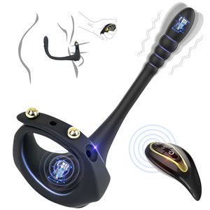 Anello vibrante in silicone per pene con blocco posteriore, telecomando, plug anale e massaggiatore prostatico - Set di due <span class=keywords><strong>anelli</strong></span> - Product Image 1
