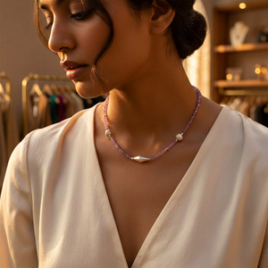 Collier en améthyste finement perlé avec accents argentés pour femmes SKU ABDN-20468 - Product Image 4