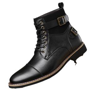 أحذية عمل مارتن كاجوال للرجال على الطراز البريطاني الجديد مانعة للإنزلاق عتيقة من الجلد المدبب في منتصف القمة برباط إغلاق للخريف - Product Image 5