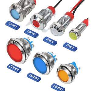 ไฟแสดงสถานะ LED โลหะ ขนาด 6-22 มม. IP65 110V พร้อมไฟ LED หลายสี ติดตั้งบนแผงและเชื่อมต่อสายไฟ - Product Image 1