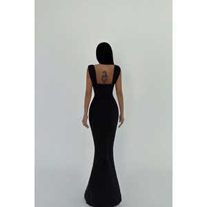 Vestido de noche largo negro estilo Remy con abertura y detalles de encaje para la madre de la novia o para fiestas formales - Product Image 1