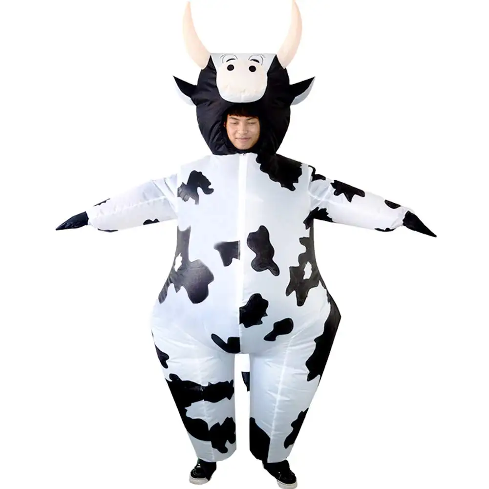Huayu fantasia inflável para adultos, traje de pano de vaca branca para adultos, engraçado, de inflar, para festa de halloween