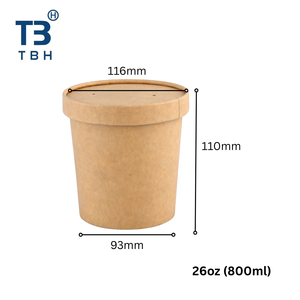 Tazón de Sopa Desechable Ecológico de Papel Kraft Virgen de 800 ml (26 oz) con Tapa, Apto para Catering, OEM - Product Image 1