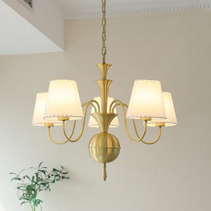 Lustre vintage français rond doré avec ampoule LED E26, commande par interrupteur, 5 têtes, pour chambre, salon, salle à manger - Product Image 3