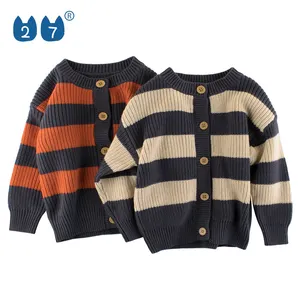 Otoño Invierno de diseño de moda niños ropa de algodón a rayas Retro chicas Cardigan suéter