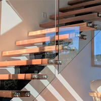Escalier minimaliste mono-échelle en métal noir avec balustrade en verre pour la maison