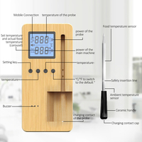 Termometer daging Digital tanpa kabel, 2025 termometer daging Digital dengan layar OLED dalam kayu tipe-c dasar pengisian daya BBQ daging
